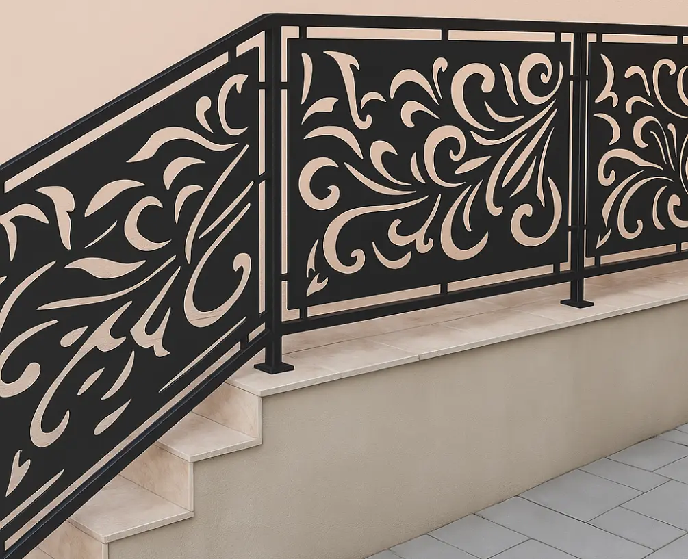 Ornate Leaf Cutout Steps Railing