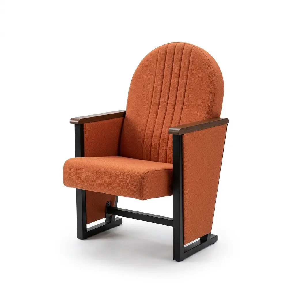 Channel-Tufted High-Back Rusty Orange Auditorium Chair