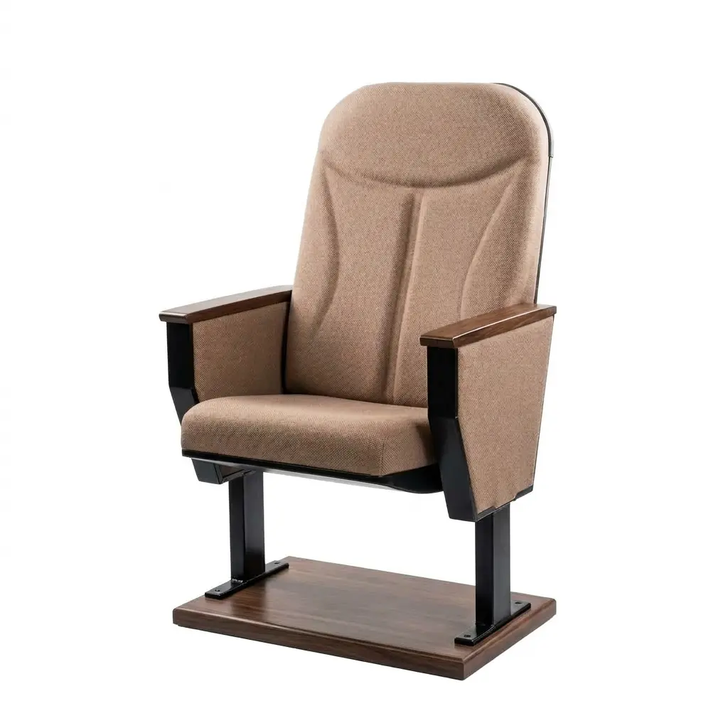 Contoured Tan Auditorium Chair with Wooden Plinth Base 1 Tan Auditorium Chair